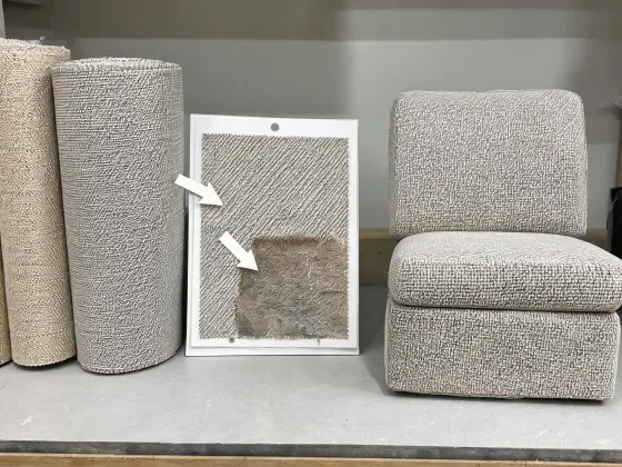 Upholstery fabric with seating mock-up and cleaning trials
