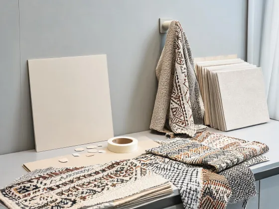 Woven decorative textile beside wall-panel components